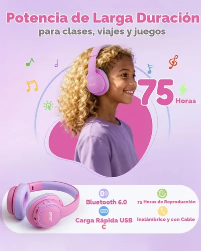 Vista 5 de Acer OHR702 - Auriculares Bluetooth para niños con micrófono integrado Rosa