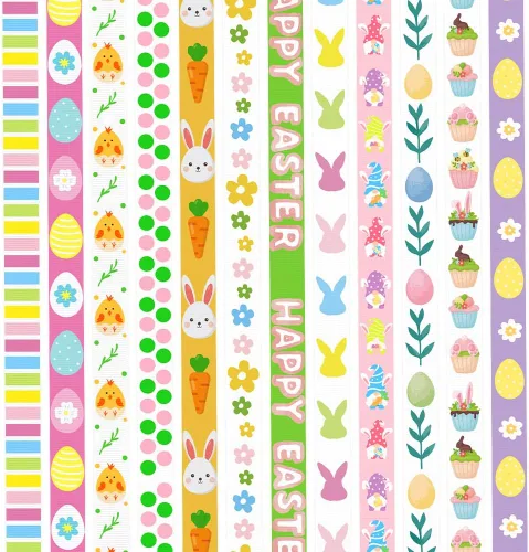 Vista 4 de ALIBBON Cinta de Pascua de 12 yardas, 3/8 pulgadas, clásico, patrón de dibujos animados, verde, rosa, amarillo, blanco, ocasión de Pascua