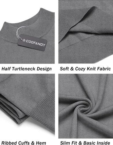 Vista 5 de COOFANDY Suéter de cuello alto falso para hombre, de manga corta, color sólido, básico, ajustado, de punto