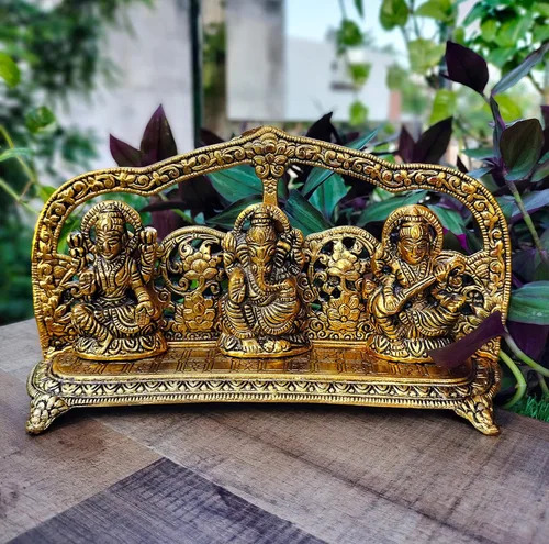 Vista 4 de Wonder Care Laxmi Ganesh Saraswati Ídolo para Diwali Laxmi Ganesh Sarasawti murti Decoración para el hogar y la oficina Estatua de Puja