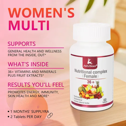 Vista 4 de JulyDeer Multivitamínico para mujeres 60 tabletas completas multiminerales 2 botellas.