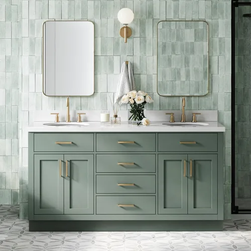 Vista 92 de ARIEL Hepburn - Tocador de baño de 30 pulgadas con fregadero, madera maciza, encimera y protector contra salpicaduras de cuarzo blanco puro de 1.5