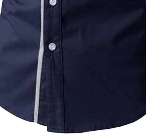 Vista 4 de Camisa decorativa a rayas de contraste de moda para hombre, camisa de manga larga de algodón casual con cuello a cuadros