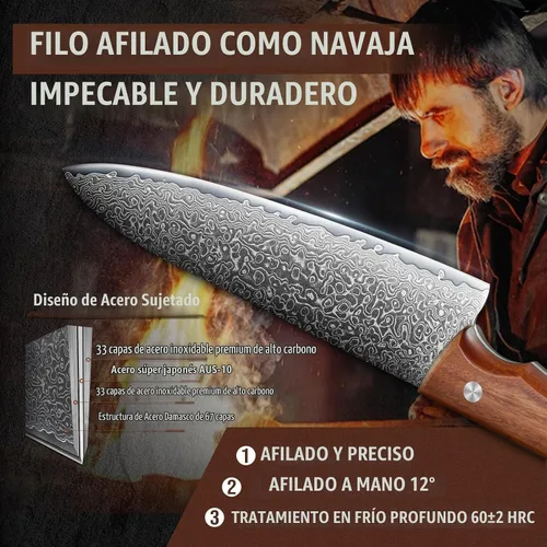 Vista 4 de DRAGON RIOT Juego de cuchillos de cocina de Damasco de 2 piezas, acero VG10