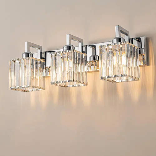 Vista 52 de Moderna lámpara de cristal para pared/tocador de baño, de 5 luces, color cromo Cromo torcido