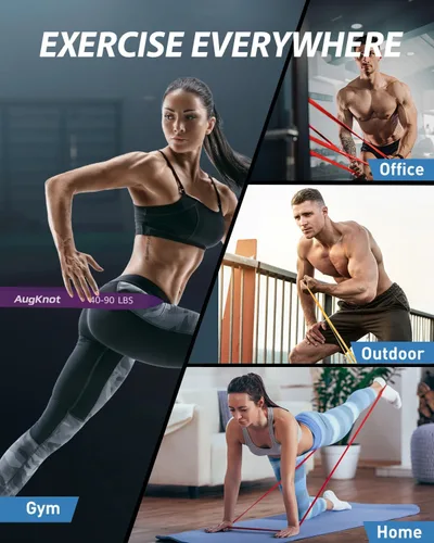 Vista 6 de AugKnot Resistance Bands for Working Out: 5-Levels Exercise Bands Set - Pull Up Assistance Elastic Silicone - Physical Therapy/Training/Stretching