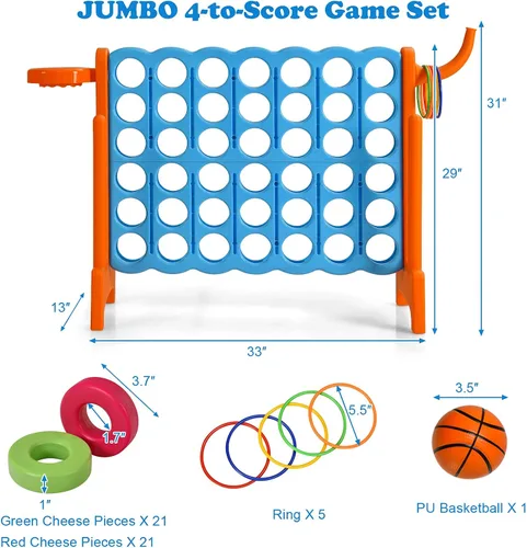 Vista 7 de Costzon Giant 4 en una fila, Jumbo 4 a puntuación, juego gigante con aro de baloncesto, lanzamiento de anillos, deslizador de liberación rápida, 42