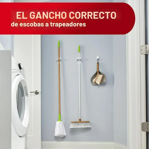 Vista 7 de Command Pinzas de escoba y trapeador, 2 colgadores y 4 tiras, soporte de pared colgante sin daños para escoba y trapeador, organizador de limpieza