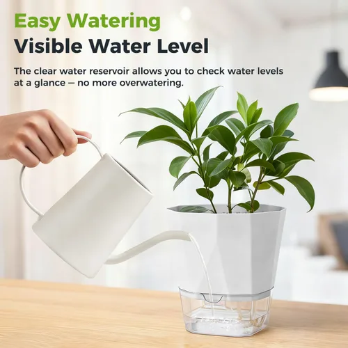 Vista 9 de Paquete de 6 macetas de riego automático de 5 pulgadas, macetas de riego automático para plantas de interior y exterior, macetas de riego automático