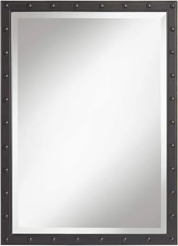Vista 2 de Uttermost Braddock - Espejo de pared rectangular decorativo con marco de metal negro moderno, biselado de 28 pulgadas de ancho, decoración