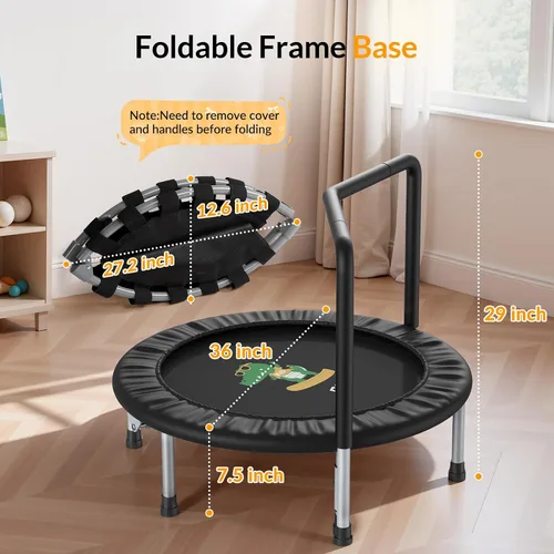Vista 6 de BCAN SP1 36'' Kids Toddler Trampoline Indoor, Foam Handle FED Fitness Negro