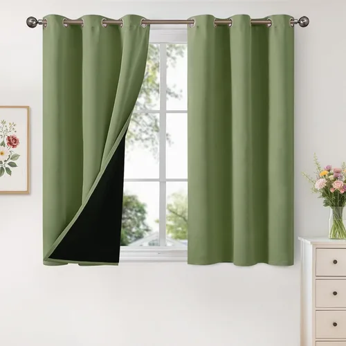 Vista 34 de YoungsTex - Cortinas 100% opacas para dormitorio, con aislamiento térmico y ojales, cortinas oscuras negras con capa pesada para ventana de sala