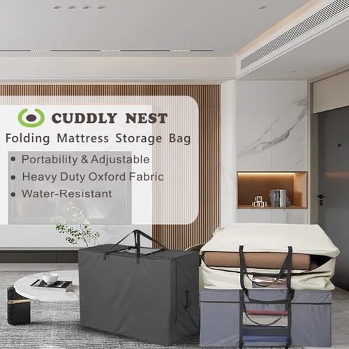 Vista 9 de Cuddly Nest Bolsa de Almacenamiento para Colchón Plegable - Funda de Transporte Resistente para Cama de Invitados Tri-Fold
