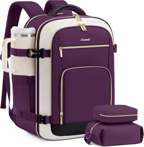 Vista 24 de LOVEVOOK Mochila de viaje para mujer y hombre, Beige, Mochilas de viaje