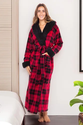 Vista 2 de Alexander Del Rossa - Bata de baño larga de forro polar cálido con capucha, para mujer