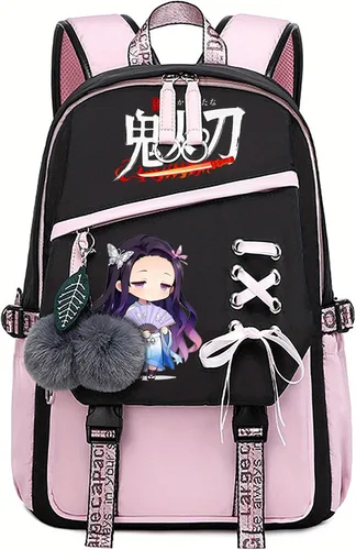 Vista 15 de Mochila de anime para niñas con puerto de carga USB 20L, mochila escolar para adolescentes, mochila grande para computadora portátil para viajes uso