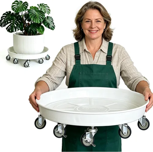 Vista 13 de Organizador de macetas con ruedas (capacidad de 430 libras), soporte de metal resistente con ruedas de freno, bandeja para plantas para interiores