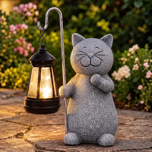 Vista 8 de Qeeman Estatua de jardín de oso solar: figura de resina resistente a la intemperie con linterna de brillo cálido, decoración al aire libre