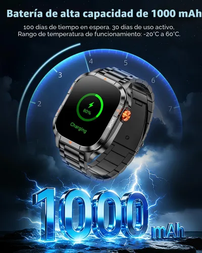 Vista 2 de Relojes inteligentes militares para hombres,Batería 1000mAh/linterna,Respuesta/Hacer llamadas