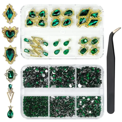 Vista 13 de 24 piezas de piedras brillantes negras para uñas, dijes de uñas de lujo, dijes de corazón negro de jet para uñas, gemas grandes de 3D para uñas
