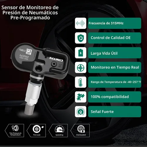 Vista 3 de Sensor de presión de neumáticos CDWTPS, 42607-33021 sensor TPMS, PMV-107J 315 Mhz, sistema de monitoreo de presión de neumáticos compatible