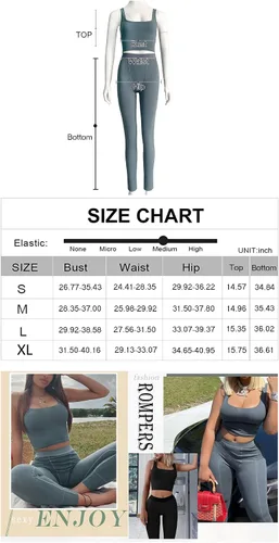Vista 6 de ZFLM Conjuntos de entrenamiento casuales de dos piezas para mujer, camiseta sin mangas acanalada, cintura alta, leggings de yoga para uso activo