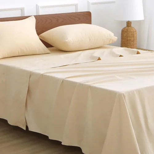 Vista 6 de HYPREST Sábanas de algodón tamaño King, sábans de bolsillo profundo de 18 pulgadas para hotel de lujo suave beige - 600 hilos