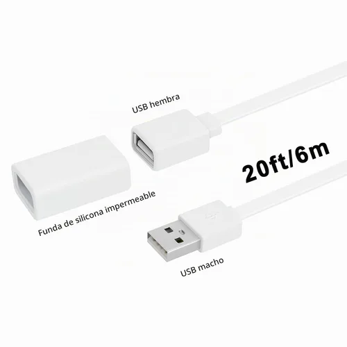 Vista 4 de UYODM Cable de extensión USB de 20 pies compatible con WYZE Cam V3/V4/V2, Wyze Cam OG, Pan V3/V3 Pro/V2, cable de carga impermeable IPX7 que