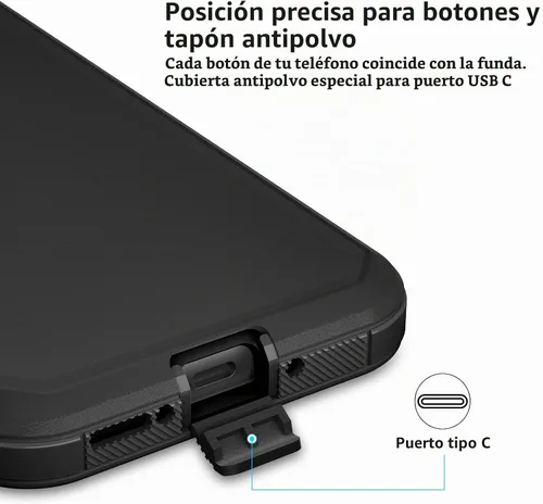 Vista 5 de Jiunai Para Samsung Galaxy A34 Case Rugged Port Cover Bumper Tough Negro