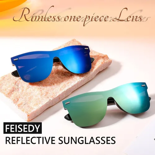 Vista 7 de FEISEDY Gafas de sol, gafas de sol con espejo sin montura con lente reflectante de una pieza, B4114