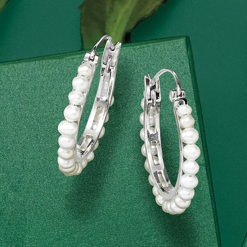 Vista 5 de Ross-Simons Aretes de aro de perlas cultivadas de 0.118-0.138in, Perla, no conocido