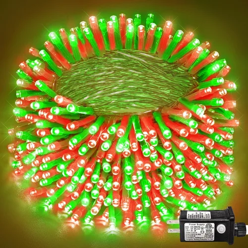 Vista 48 de 120 luces LED rojas y blancas de Navidad para exteriores, cadena de luces de Navidad de 40 pies, 8 modos, luces de hadas rojas y blancas