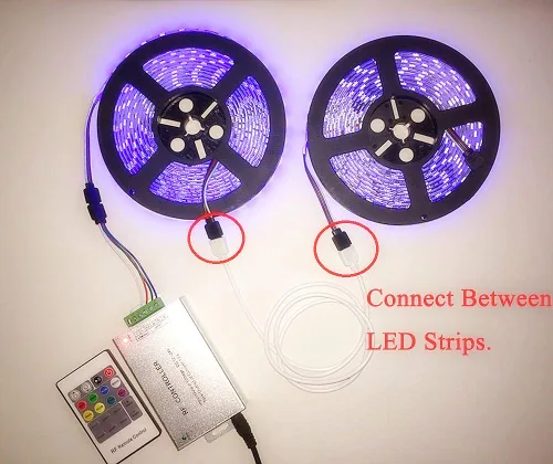 Vista 4 de Cable de extensión de tira LED RGB de 8.2 ft 8,2 pies, cable de extensión de cinta LED de 4 pines, cable de conexión de cinta LED, cable de conexión