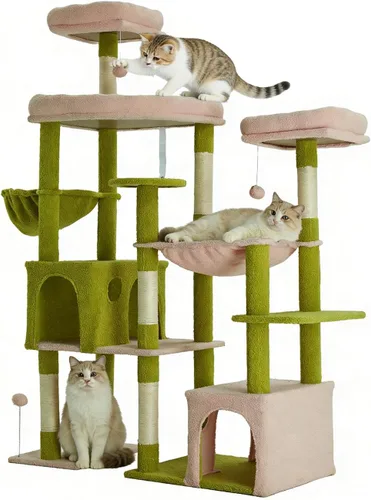 Vista 13 de Árbol para gatos de 35.8 pulgadas con cama doble para gatos y hamaca, rascador de felpa con plataforma cómoda para dormir y pelota de juguete