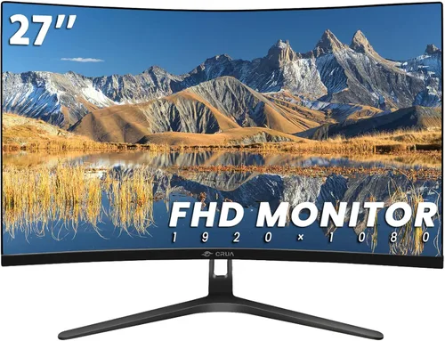 Vista 2 de CRUA Monitor curvo de 27 pulgadas, panel VA FHD (1920 x 1080P), 100 HZ, monitor de computadora profesional 120% sRGB, biseles estrechos en tres