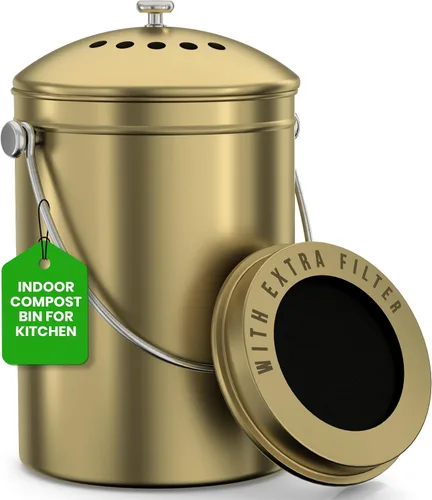 Vista 13 de Utopia - Contenedor de compostaje para encimera de cocina, 1 galón, acero inoxidable, plateado Contenedor de compost inodoro con filtro de carbón