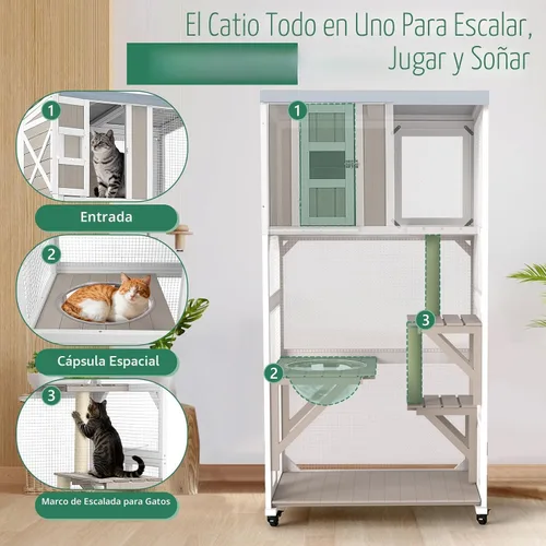 Vista 2 de Catio portátil de 63" con ruedas, recinto para gatos al aire libre