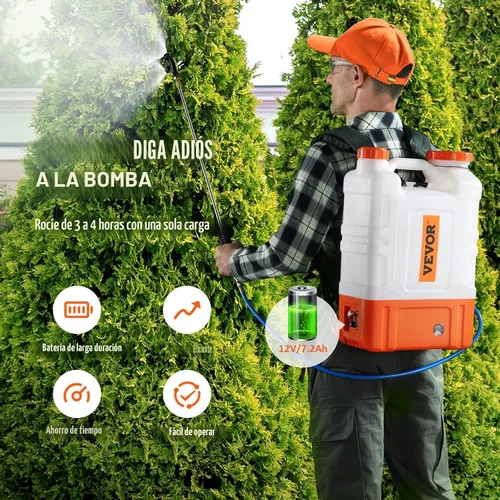 Vista 3 de VEVOR Pulverizador de mochila con batería de 4 galones con carro con ruedas, ajustable de 0-94 PSI, manguera de 13 pies, 6 boquillas, 2 varitas