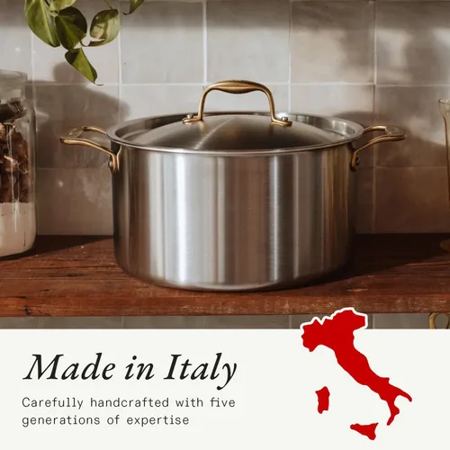 Vista 6 de Made In Cookware - 8 Quart Stainless Steel Stock Pot With Lid (Antique Brass Handle) - 5 Ply Stainless Clad - Professional Cookware - Crafted in