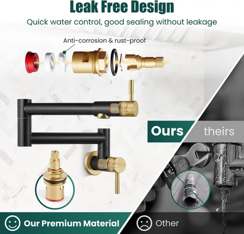 Vista 6 de Heyalan Pot Filler - Llenador de ollas de 19 pulgadas para montaje en pared, plegable, extensible, grifo de cocina/restaurante de acero inoxidable