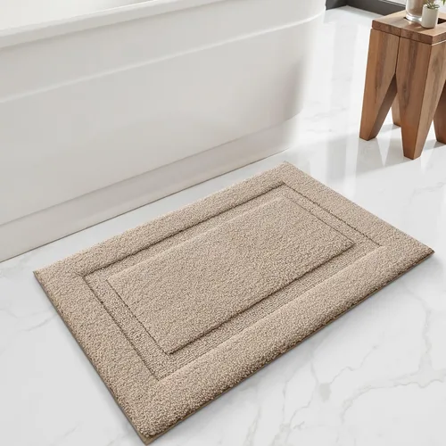 Vista 5 de LUMI Alfombras de baño ultrasuaves antideslizantes con parte trasera de goma, absorbente y lavable, de secado rápido, alfombra de felpa de Beige
