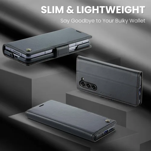 Vista 6 de Funda para Samsung Galaxy Z Fold 5 (2023), funda de piel sintética tipo cartera con tarjetero con bloqueo RFID, función atril, a prueba de golpes