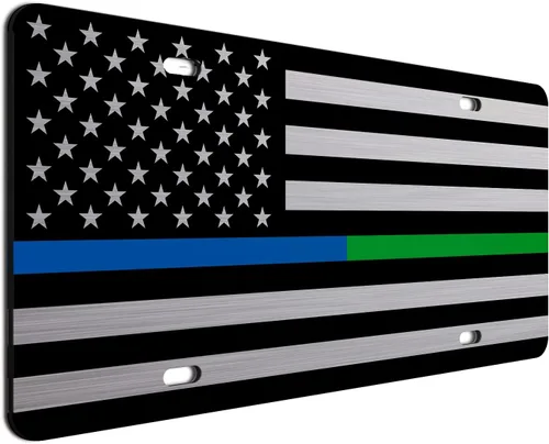 Vista 52 de JASS GRAPHIX Placa de matrícula personalizada con la bandera estadounidense de línea amarilla, homenaje personalizado a despachadores y operadores