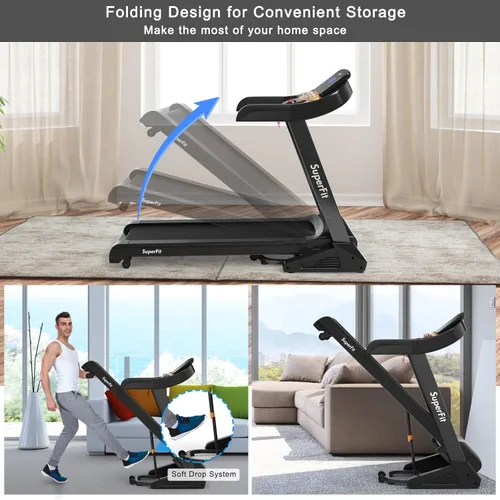 Vista 5 de GYMAX Cinta de correr plegable de 3.75 HP, caminadora inclinada automática del 1 al 15% con control de aplicación GYMAX App, 12 programas