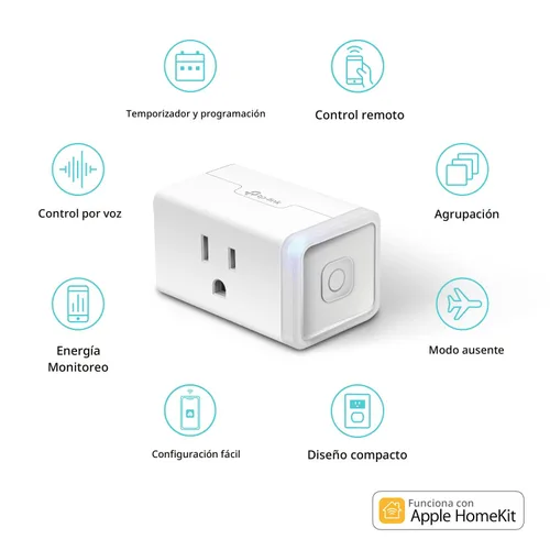 Vista 2 de Kasa Smart Enchufe Mini de 15 A, compatible con Apple HomeKit, toma inteligente que funciona con Siri, Alexa y Google Home, certificado UL, control
