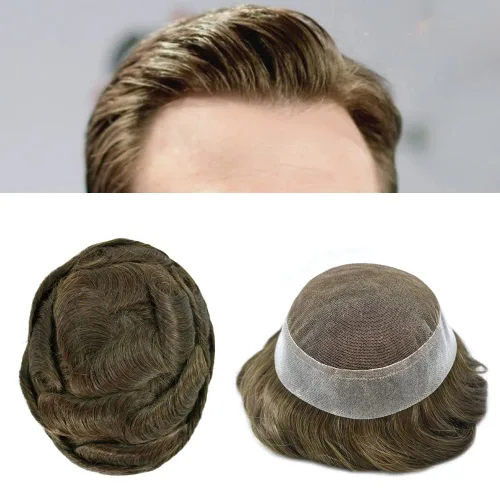 Vista 37 de Toupee For Men Real Human Hair Mens Toupee Hair Replacement System Swiss Lace Toupee For Men Natural Human Hair Piece Mens Toupee6*8"-90% density#2