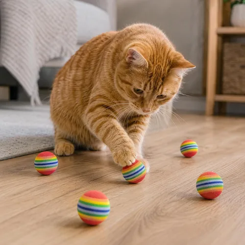 Vista 5 de PET SHOW Paquete de 100 bolas interactivas de juguete para gatos de interior, el mejor regalo favorito de gatitos, bola de espuma suave