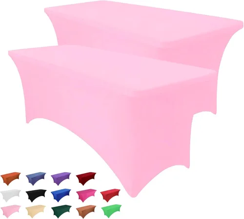 Vista 22 de Paquete de 2 manteles rectangulares de 4 pies para manteles rectangulares color gris azulado, elásticos, manteles de elastano para eventos