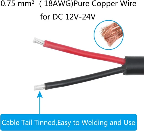 Vista 3 de Cable de alimentación de 12 V CC, 1.6 ft/1.65 pies de CC de 0.217 in x 0.083 in, enchufe macho a cable desnudo, cable de alimentación de extremo