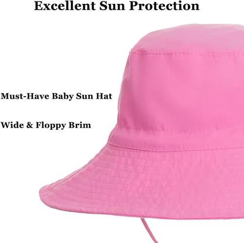 Vista 6 de Sombrero de sol para bebé de verano UPF 50+, sombrero de pescador de ala ancha, sombreros de playa para bebés niños y niñas de 0 a 6 años